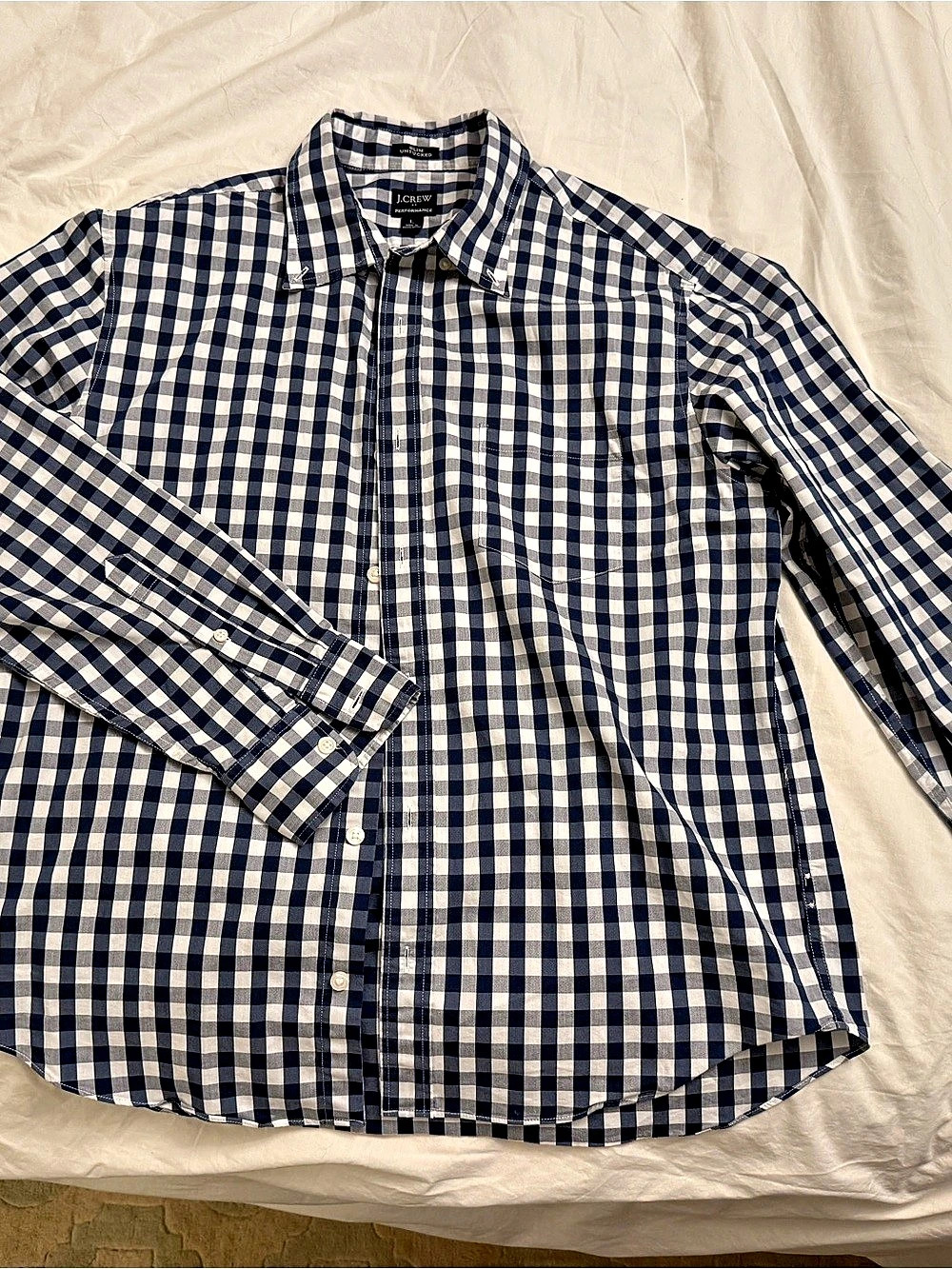 J.Crew Performance Men’s Slim Untucked Gingham Shirt – Large